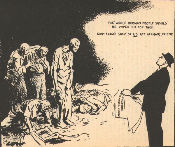 Abbildung 21: Karikatur aus der Broschüre von Victor Gollancz "What Buchenwald really means", die mit den "Sozialistischen Mitteilungen" von April/Mai 1945 verteilt wurde