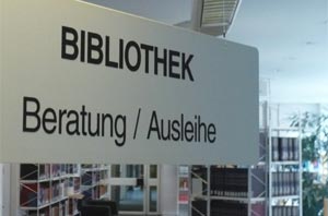 Library information sign: helpdesk, loan