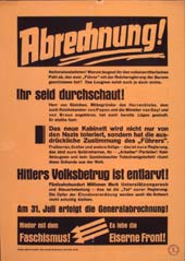 "Abrechnung! Nationalsozialisten ... Ihr seid durchschaut! ... Hitlers Volksbetrug ist entlarvt ..."