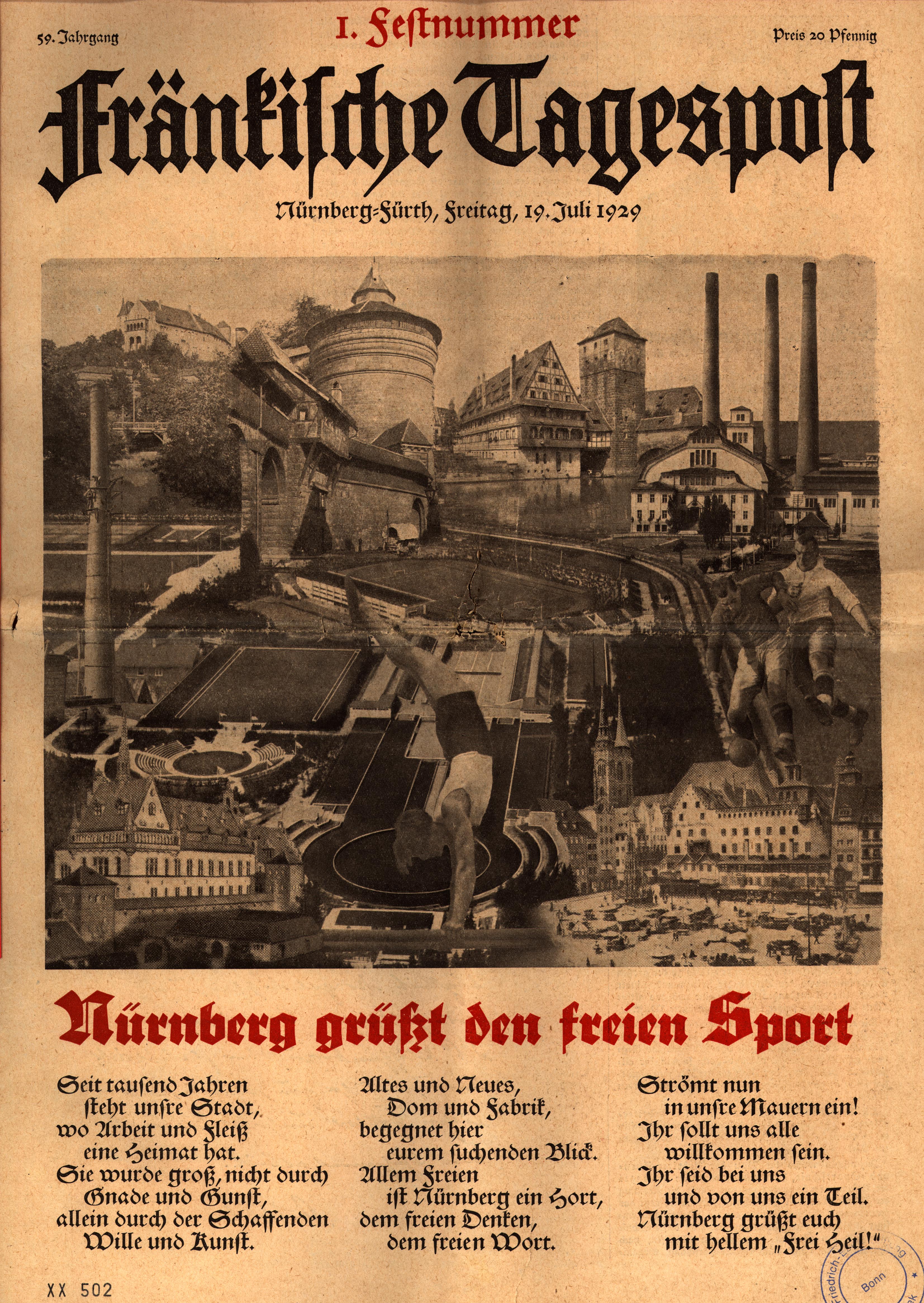 Titelseite "Fränkische Tagespost", 19. Juli 1929
